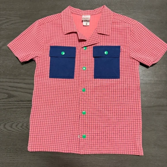 Hanna Andersson Boys Short Sleeve‎ Button Down Shirt Size 6-7(120cm)