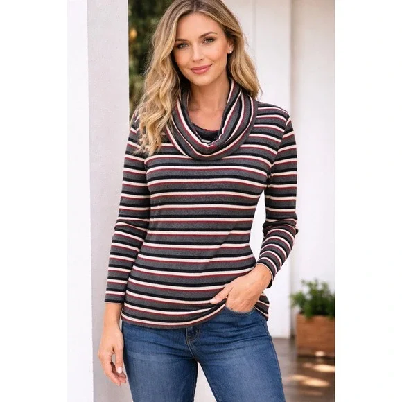 60s/70s Vintage Levi's For Gals Cowl Neck Sweater Womens M‎ Stripped Ribbed Knit