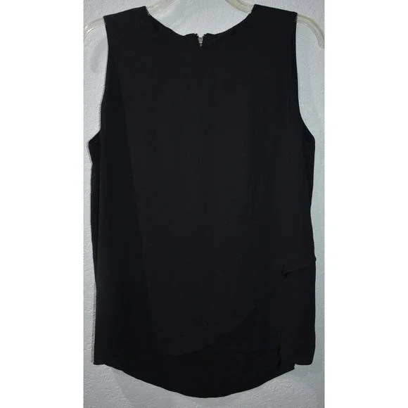 Chicos 2/Large Sleeveless Top Tulip Layered Black Blouse Back Exposed Zipper