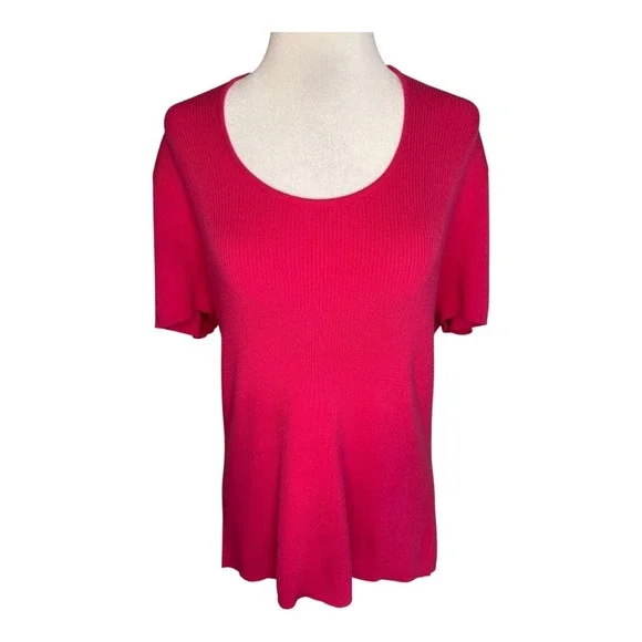 Evie Ribbed Knit Top Womens Medium Short Sleeve Pink‎ Silk Blend Casual NWT