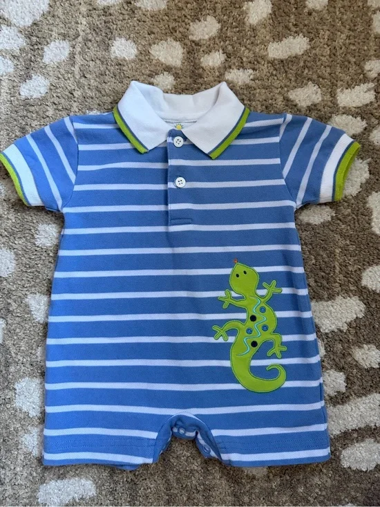 Florence Eiseman Boys Lizard Shortall Romper, 12 months