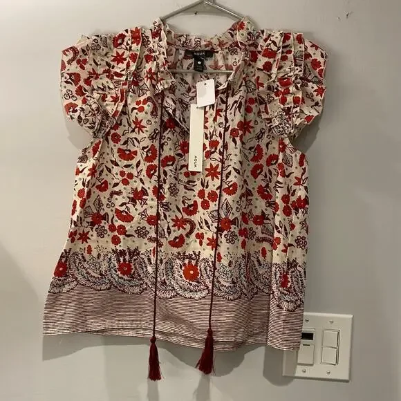 Aqua NWT Boho colorful Top, 100% Cotton