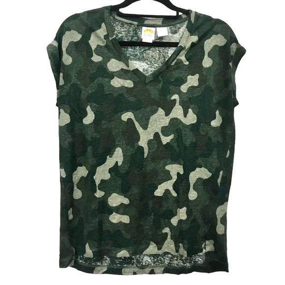 100% Linen Tee Camo Pattern ladies XS