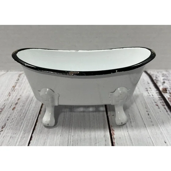 White Bathtub Enamelware Soap or‎ Scrubby Sponge Holder 5.5 Inches Farmhouse
