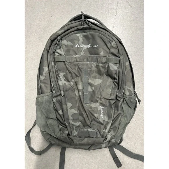 Eddie Bauer Jasper 30L Backpack Green Camo Laptop Hiking Travel Bag Clean