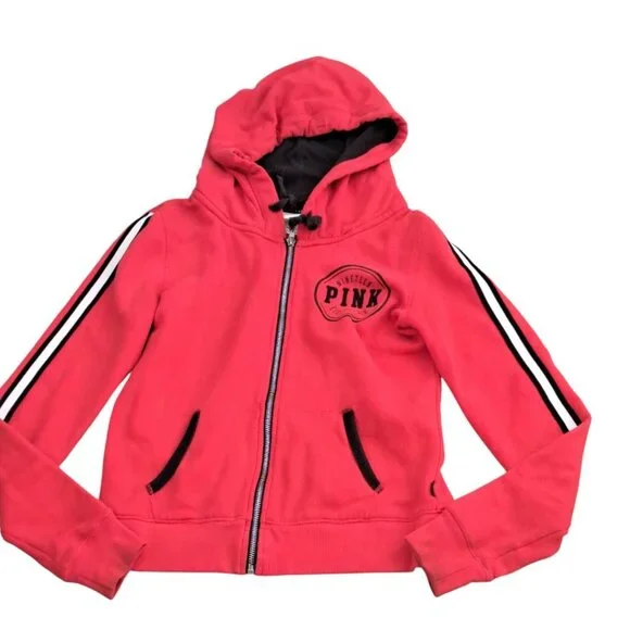 Pink Victoria's Secret Limited Edition Red White Black Zip Hoodie Top Size XS