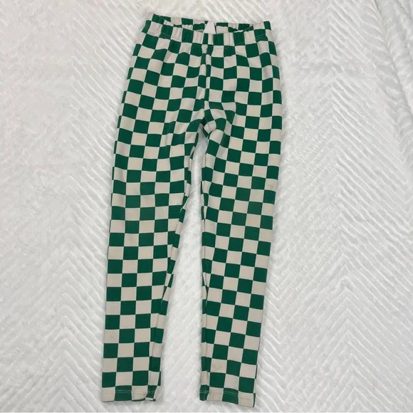 GAP Kids Green Cream Checkered‎ Cozy Pants Leggings St. Patrick’s size medium