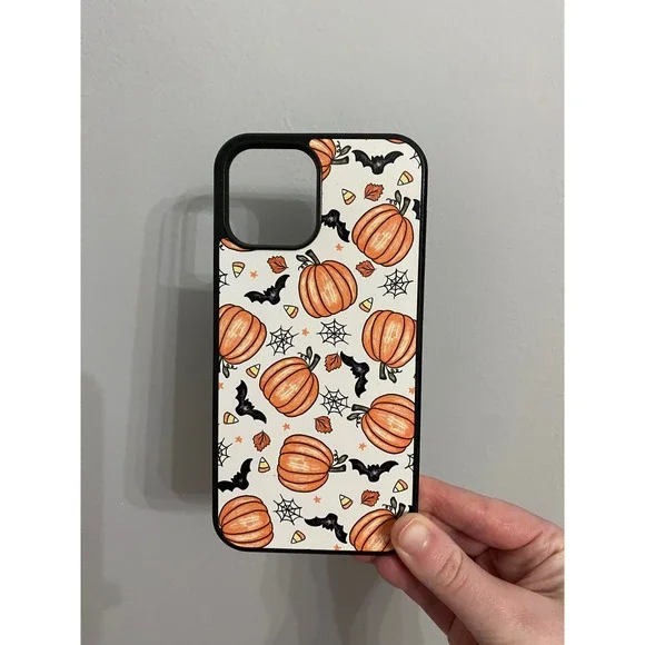 iPhone 12 Pro Max Case Unisex Large Orange Halloween Pumpkin Bat Fall Print