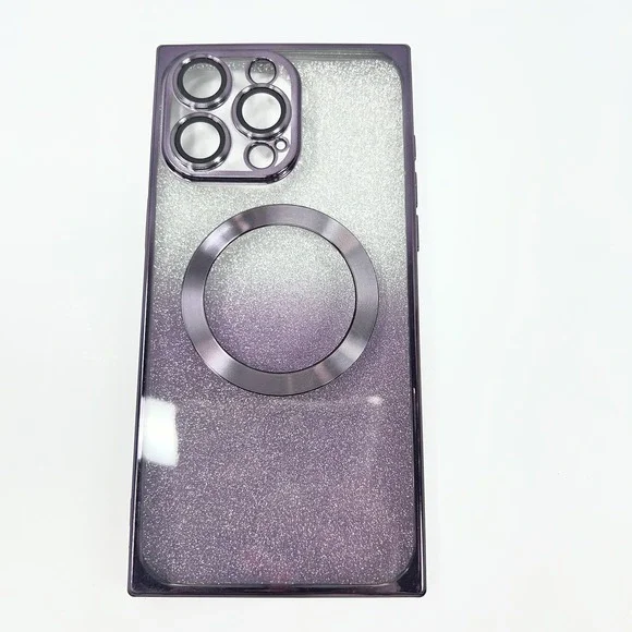 MISSCASE Phone Case iPhone 15 Pro Max Purple New Magnetic Glitter Lens Protector