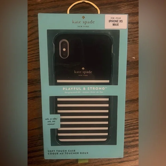 kate spade Black and White Striped Soft Touch iPhone XS Max Case with Logo