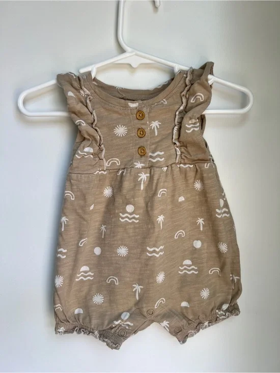 Little Co. Neutral Boho Baby Romper 3 Months | Ruffle Bubble Romper