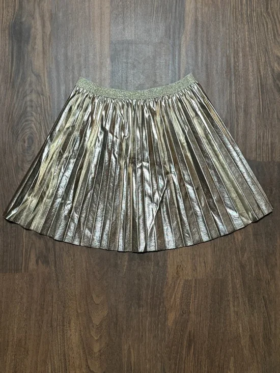 NWT CREWCUTS Metallic Gold Faux Leather Pleated Skirt w Sparkle Elastic Size XL