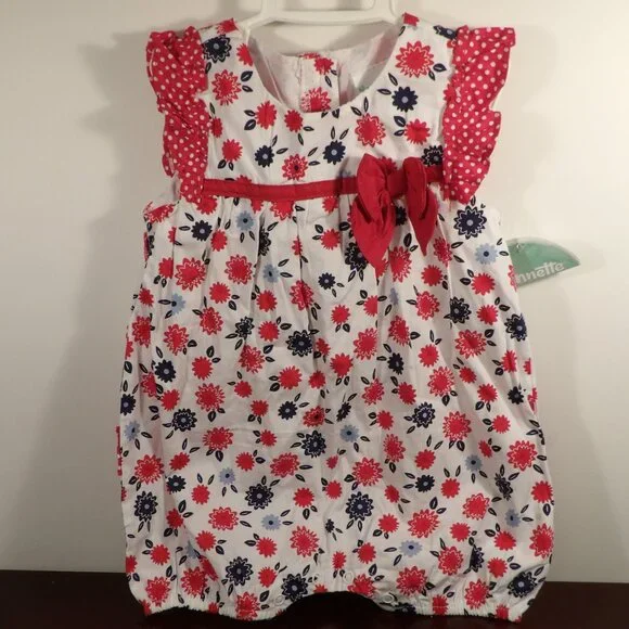 Red White Blue Floral Polka Dot Bubble Romper Nannette 18 Months nwt