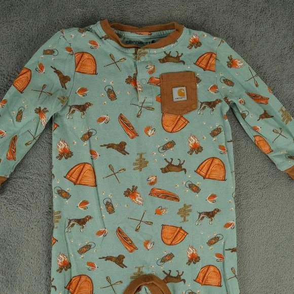 Carhartt Romper Coverall Unisex 18M Blue Camping Outdoors Print OX8764-B