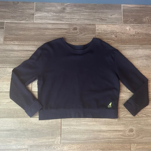 Kangol Navy‎ Blue Cropped Sweatshirt Long Sleeve Crew Neck Kanga Logo Women G/L