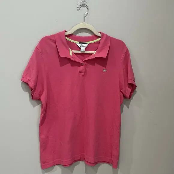 Vtg Lilly Pulitzer Polo Shirt Women X LARGE Pink Preppy‎ Palm Logo Resort Golf