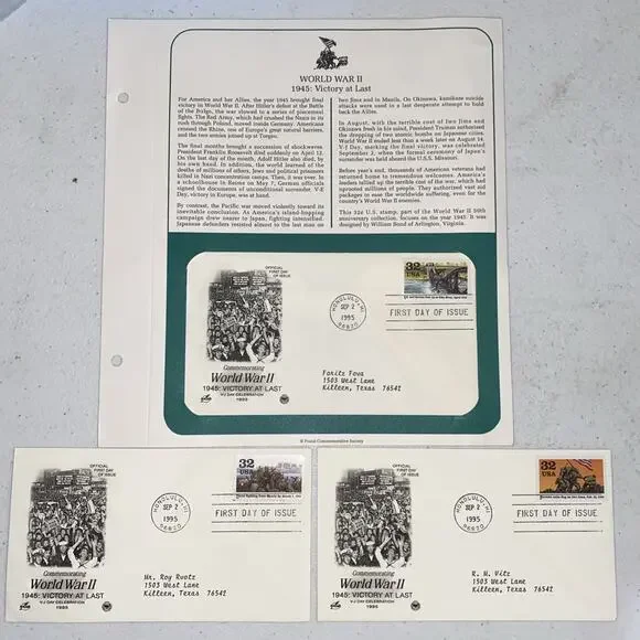 1995‎ World War II 2 1945: Victory At Last Stamped Envelopes Lot Of 3 32c Stamps