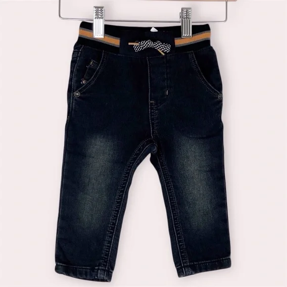 NWT Catimini jeans black denim knit elastic waist pull on size 9 months‎