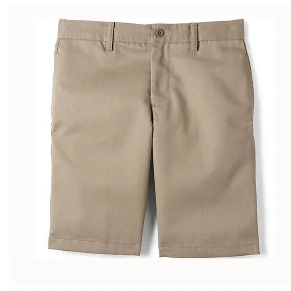 NWT Lands' End School Uniform Boys Chino Shorts Size 20 Slim Khaki‎ Flat Front