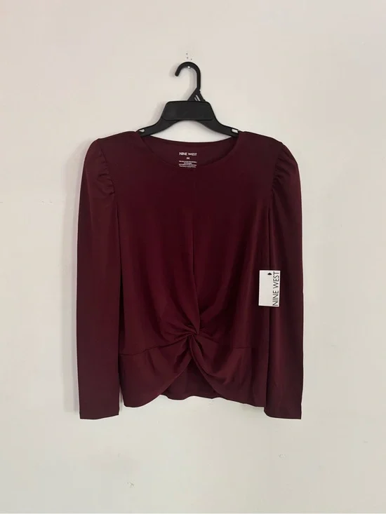 NWT Nine West Burgundy Twist Front Puff Sleeve Top Medium