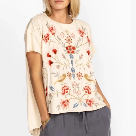 Johnny Was Clara Embroidered Floral Swing Tee