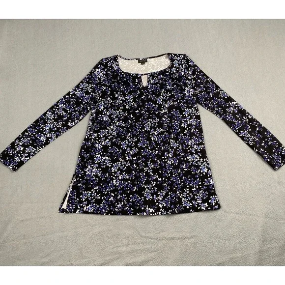 J. Jill Women's size S Floral Print, Black Long Sleeve Top Small Blouse.Stretch‎