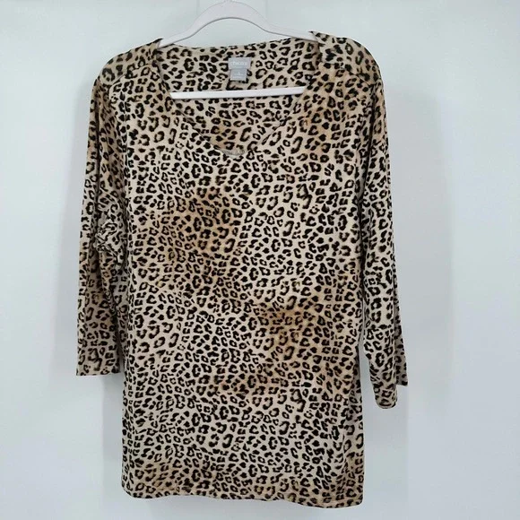 Chicos Womens Safari Maximalist Leopard Print Top Sz 3 US XL Bold Cheetah Office
