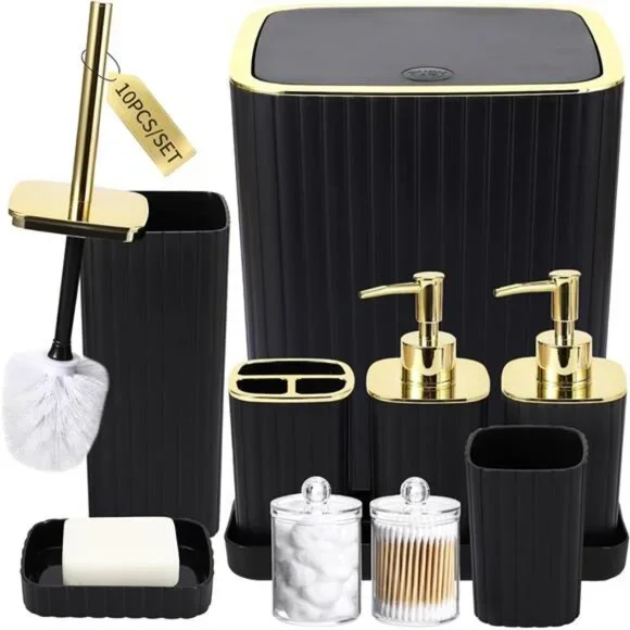 black bathroom accessories set 10 piece soap dispenser toilet brush trash can