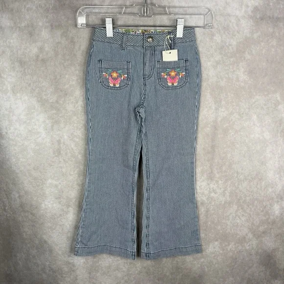 Mini Boden Wide Leg Adjustable Waist Hickory Striped Pants In Blue Size 6Y NWT