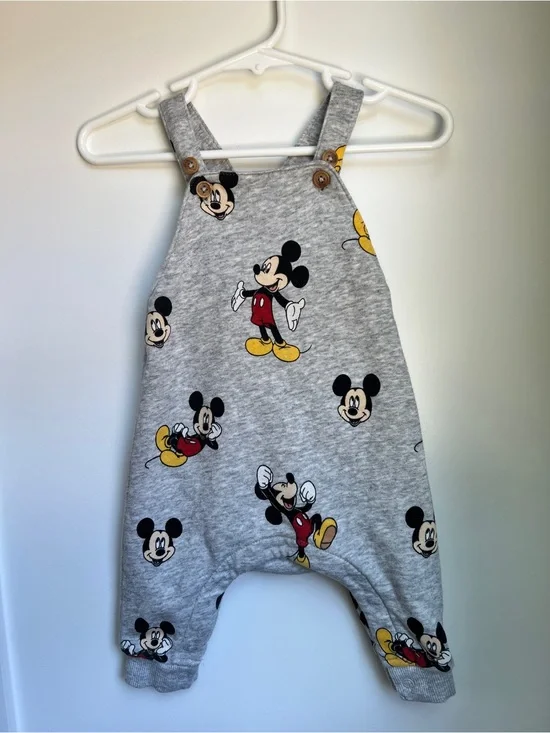 H&M Disney Mickey Mouse Overall Romper 6-9M Gray Jogger One Piece