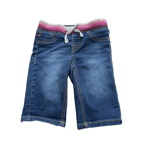 VIGOSS Girl's Small (7/8) Blue Denim‎ Bermuda Shorts Glitter Stripe Casual