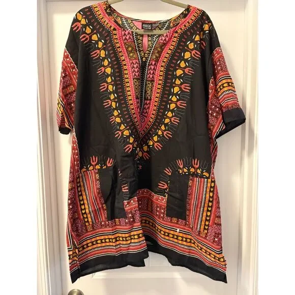 Dashiki Tunic Top with Bold Tribal Print Plus Size