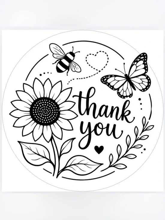 Handmade 50 Count Sunflower Thank You Stickers 2” x 2”