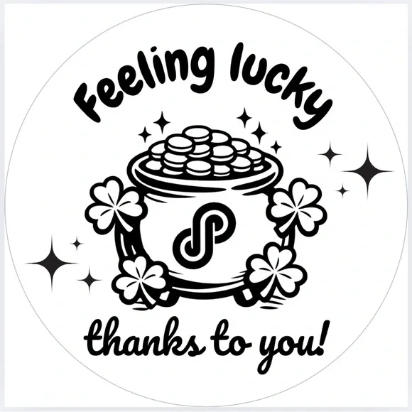 Handmade 50 Count Pot of Gold “Feeling Lucky Thanks to You” Stickers 2” x 2”