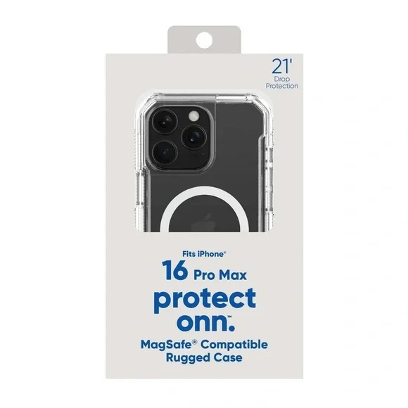 onn. MagSafe Compatible Rugged Phone Case for iPhone 16 Pro Max Clear NWT