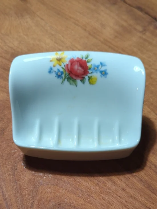 Vintage Porcelain Soap Dish - White with Floral Accent