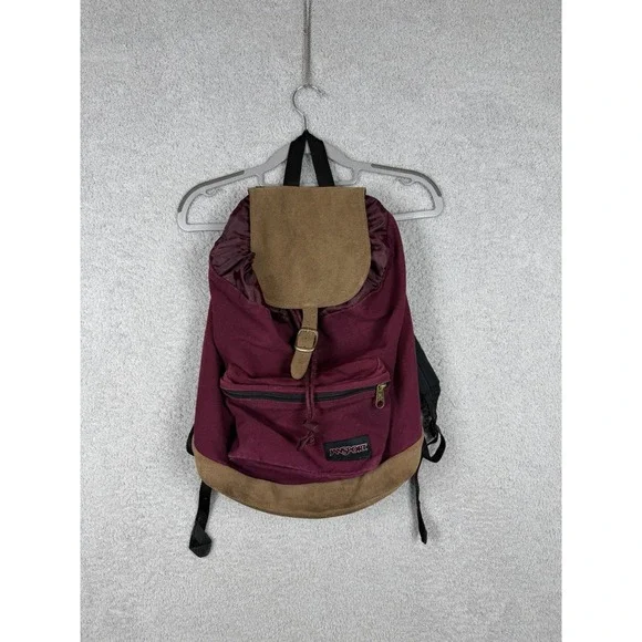 VINTAGE Jansport Backpack Red Leather Bottom USA Made 90s‎ Bag School Travel
