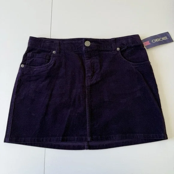 NWT Cherokee Dark Purple Phantom Grape Corduroy Mini‎ Skirt Size XL 14/16