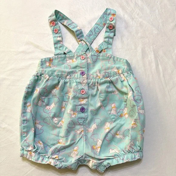 Vintage 1989 Baby Girl Romper 18M Baby Blue Puppy Heart Pastel Kidcore Bubble