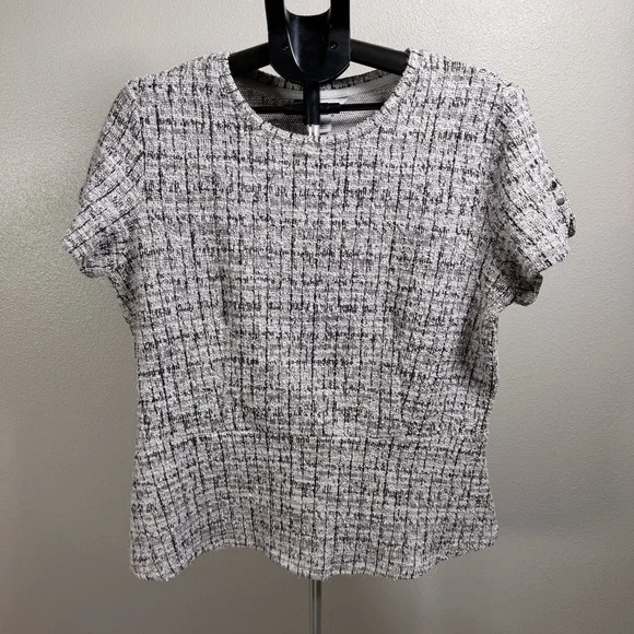 Liz Claiborne Women's Short Sleeve Scoop Neckline Tweed Fabric Top Size XL