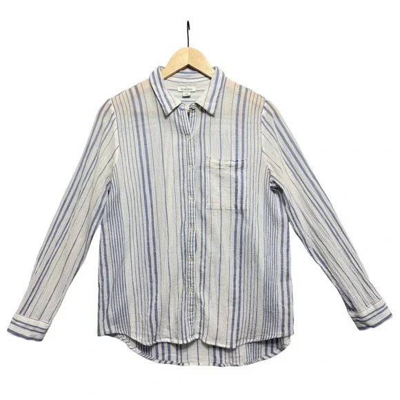 Sundance Striped Button Up Shirt Cotton‎ Blue White Women's Size Medium