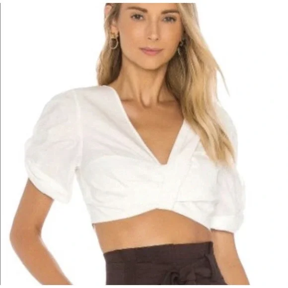 A.L.C. Crop Top Ryan White Cotton Puff Sleeve Knot Bust size 0