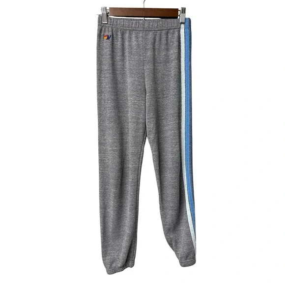 AVIATOR NATION KID'S 5 STRIPE SWEATPANTS GREY/BLUE SIZE 14 ATHLEISURE RETRO EUC