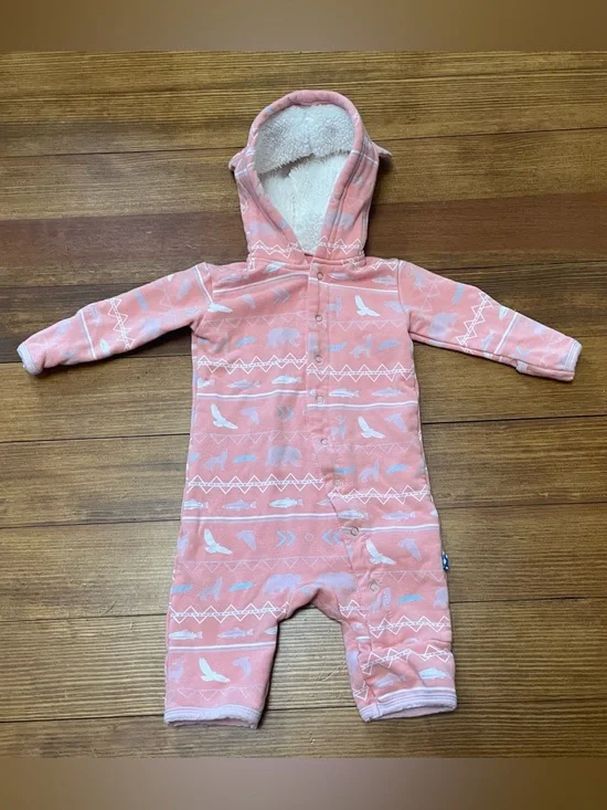 Kickee Pants Coral Fleece Coverall w Sherpa-Lined Hood & Ears Size Newborn