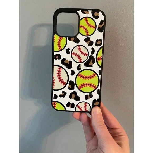 Phone Case iPhone 12 Pro Max Unisex OS White Leopard Softball Baseball Sporty