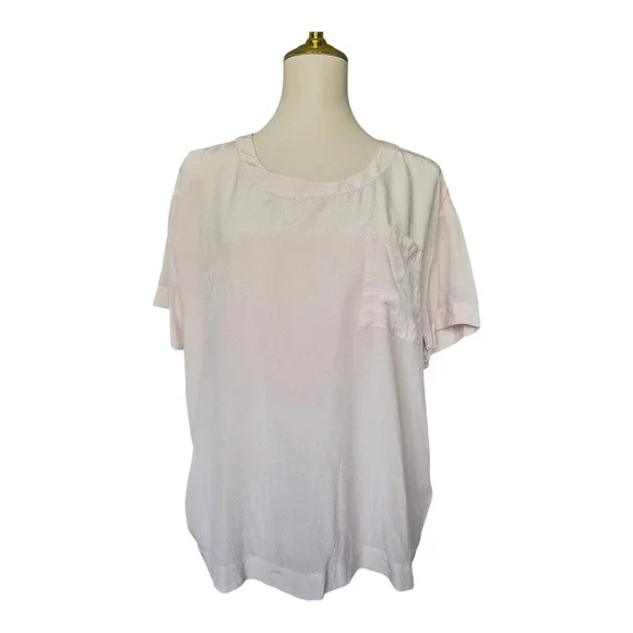 Club Monaco 100% Silk Blouse Womens L Pink Short‎ Sleeve Pocket Top Minimalist