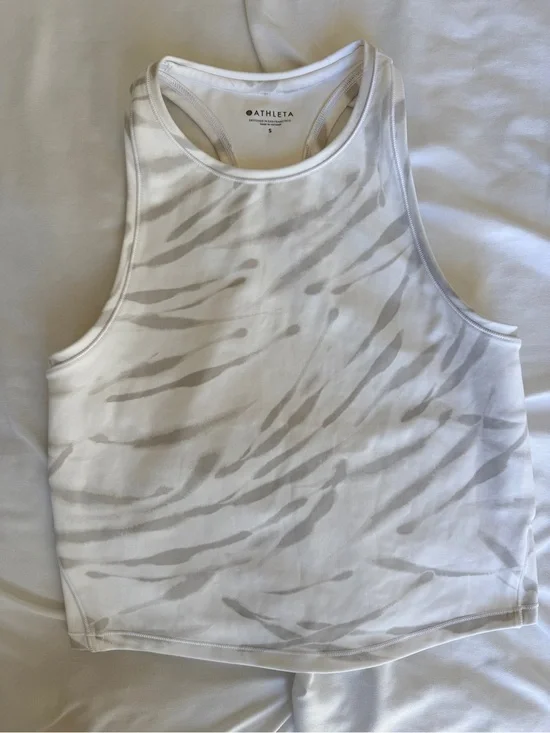 Athleta White Tank with Light Gray Zebra Stripe