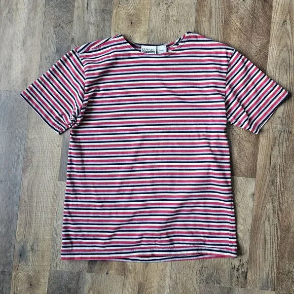 Vtg Basic Editions Women's Red Striped Short Sleeves Pullover T Shirt Size Small