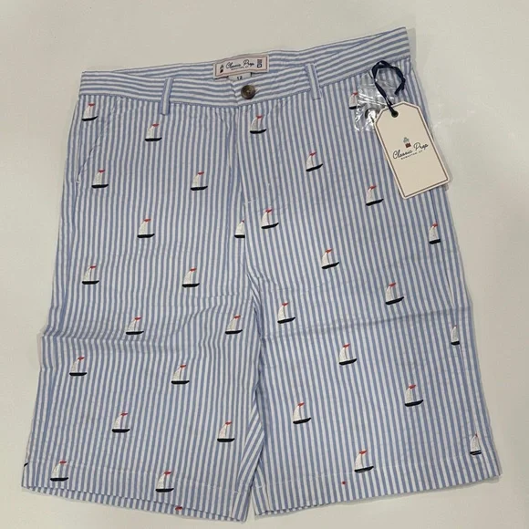 NEW Classic Prep Hudson Striped Sailboat Embroidered Shorts
