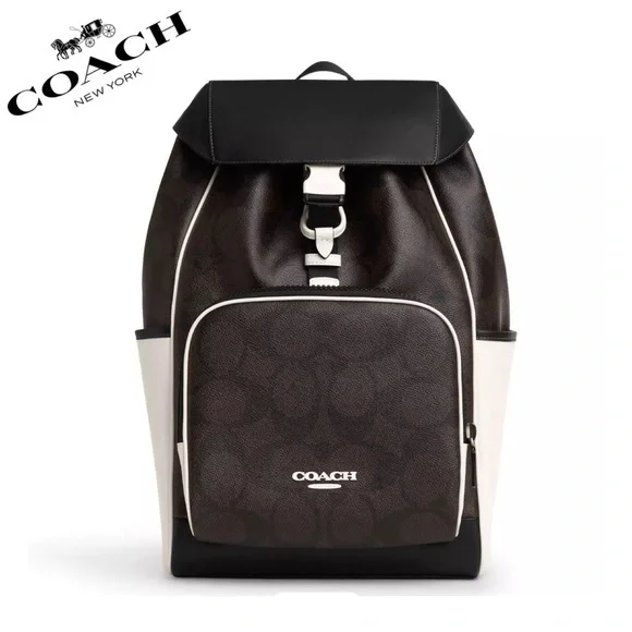 NWT COACH‎ Racer Backpack In Blocked Signature Canvas